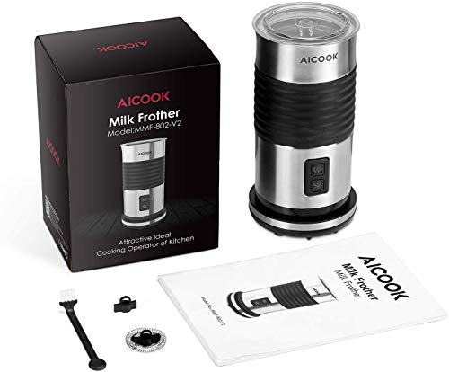 AICOOK Espumador de Leche, 3 Vaporizador de Leche Eléctrico, 200ml Recubrimiento Antiadherente, Automático para Espuma Rica para Café, Latte, Cappuccino