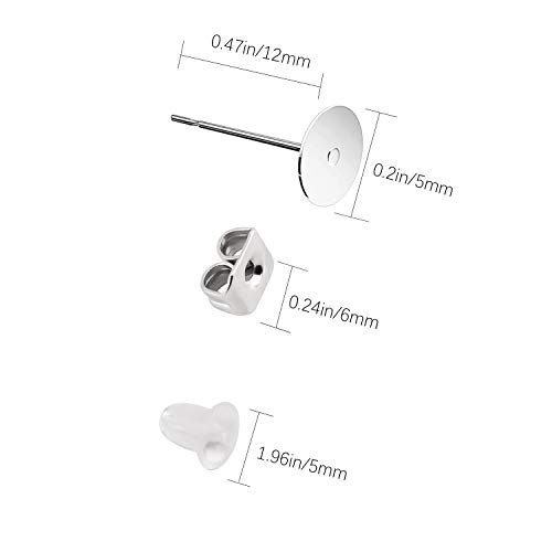 AIEX 300 Piezas/Juego Postes para pendientes Pendientes de almohadilla plana hipoalergénica de acero inoxidable con mariposas y respaldos de goma para pendientes de bricolaje Hacer hallazgos