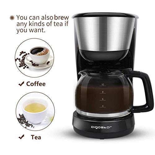 Aigostar Chocolate 30HIK–Cafetera de goteo, 1000w Cafetera de Filtro, con Filtro Reutilizable, Función Recalentar y Mantener Caliente. Sistema Antigoteo. 1,25l(10 Tazas), Libre de BPA. Diseño Exclusivo.