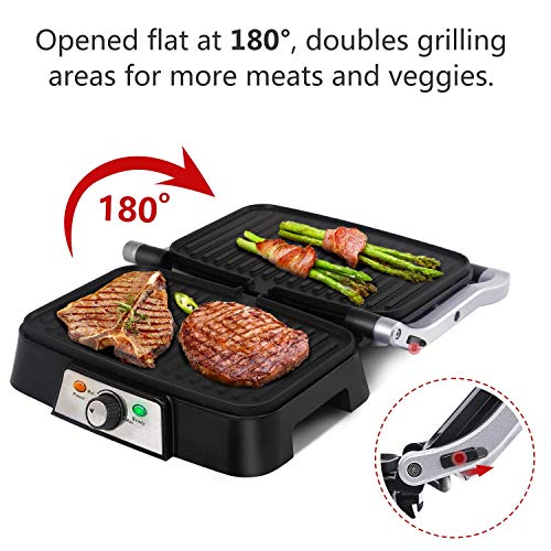 Aigostar Hitte 30HFA - Grill, parrilla, 1500 W de potencia, sandwichera y máquina de panini, 2 placas de cocinado independientes antiadherentes, apertura 180º, temperatura regulable. Diseño exclusivo