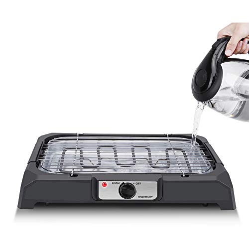 Aigostar Lava 31LDQ– Barbacoa eléctrica, Grill, 2000W, bandeja recoge grasa, uso con agua: evita los humos, uso en interiores, termostato, superficie antiadherente, apta para lavavajillas.