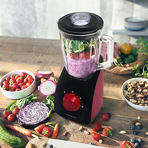 Aigostar Pomegranate 30JDF - Batidora americana de vaso multifunción, potencia 750 W con dos velocidades, pica hielo. Jarra de cristal de 1,5 litros y 4 cuchillas. Libre de BPA. Diseño exclusivo.