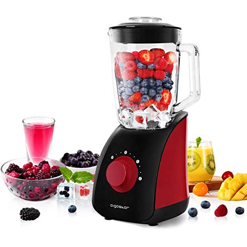 Aigostar Pomegranate 30JDF - Batidora americana de vaso multifunción, potencia 750 W con dos velocidades, pica hielo. Jarra de cristal de 1,5 litros y 4 cuchillas. Libre de BPA. Diseño exclusivo.