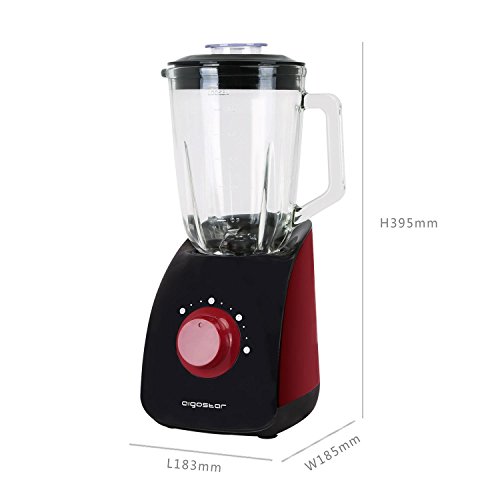 Aigostar Pomegranate 30JDF - Batidora americana de vaso multifunción, potencia 750 W con dos velocidades, pica hielo. Jarra de cristal de 1,5 litros y 4 cuchillas. Libre de BPA. Diseño exclusivo.