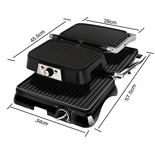 Aigostar Samson 30KLU – Grill, parrilla, panini, 2000W, sandwichera con tapa flotante. placas antiadherentes grandes 29,5 x 23,5 cm, apertura 180 °, control temperatura, libre de BPA. Diseño exclusivo