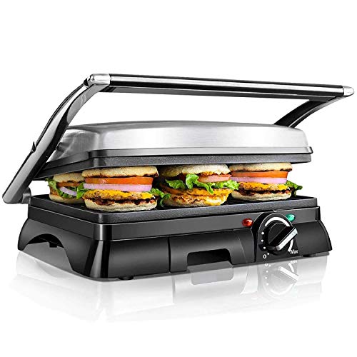 Aigostar Samson 30KLU – Grill, parrilla, panini, 2000W, sandwichera con tapa flotante. placas antiadherentes grandes 29,5 x 23,5 cm, apertura 180 °, control temperatura, libre de BPA. Diseño exclusivo