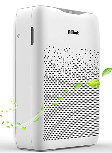 Aiibot Purificador de Aire con Flitro Cuádruple de HEPA y Carbón Activado para 99,97% Polvo/Olor/Pelos Animales/Humo/Alérgenos en Aire, Función de Temporizador, 4 Velocidades de Viento.