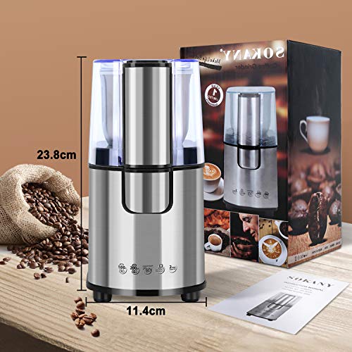 AIQIANXIN 200W Molinillo de Café Eléctrico con Cuchillas de Acero Inoxidable para Hierbas Nueces Pimienta