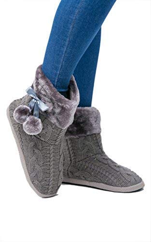 AIREE FAIREE Zapatillas de Casa para Mujer Pantuflas Mujer Invierno Casa con Bordes del Tejido de Punto y Pompons