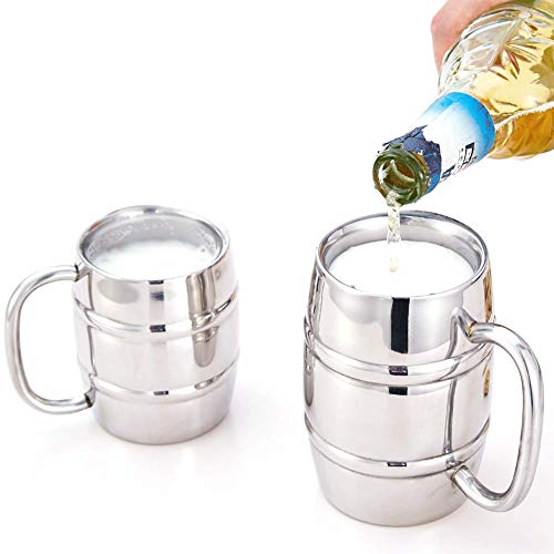 Aislado Cerveza Taza - Mantiene Cerveza Hielo Frío Doble Pared Acero Inoxidable Aislado Vino Vaso Timbales con Mango, Café y Té Bebida Taza Viaje Acampada Uso - Como Imagen Show, 430ml