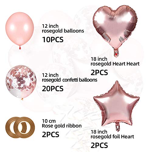 AivaToba Globo de Confeti de Oro Rosa , Helio Globos con Globo de Confeti, Globo de Amor de Papel de Aluminio,Globos de Fiesta de látex para Decoraciones de cumpleaños