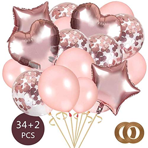 AivaToba Globo de Confeti de Oro Rosa , Helio Globos con Globo de Confeti, Globo de Amor de Papel de Aluminio,Globos de Fiesta de látex para Decoraciones de cumpleaños