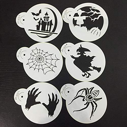 AK ART KITCHENWARE 6pcs Halloween calavera, Spider, casa fantasma, bruja Cookie Stencil Set Decoración de Pasteles suministros cupcake parte superior decoración Mold