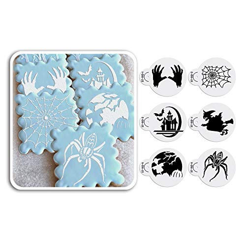 AK ART KITCHENWARE 6pcs Halloween calavera, Spider, casa fantasma, bruja Cookie Stencil Set Decoración de Pasteles suministros cupcake parte superior decoración Mold