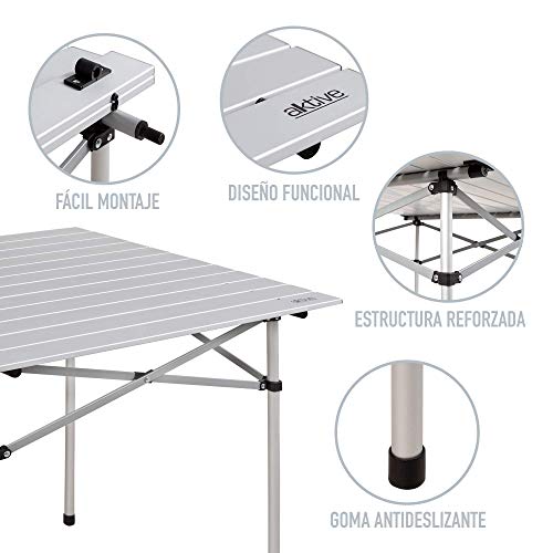 Aktive 52840 - Mesa camping plegable de aluminio 70x70x70 cm