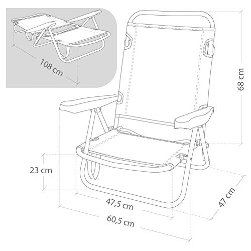 Aktive 53954 - Silla plegable multiposición aluminio 61 x 43 x 82 cm - marinera