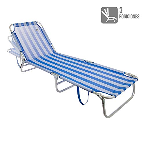 Aktive 53957 Tumbona plegable multiposición aluminio Beach, 188 x 58 x 24 cm Azul