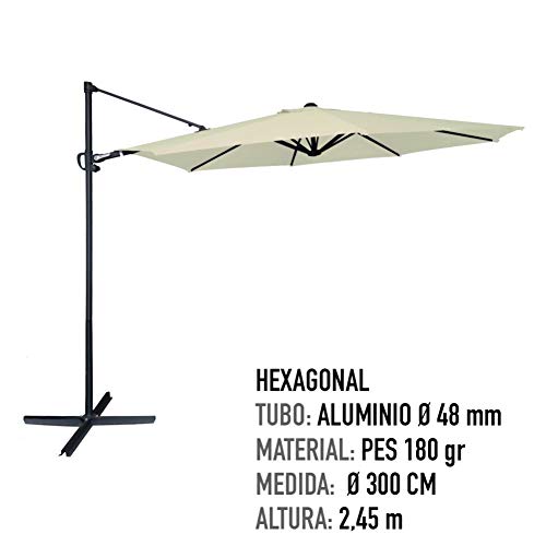 AKTIVE Garden 53893 Parasol excéntrico Roma, diámetro 300 cm, crema mástil aluminio