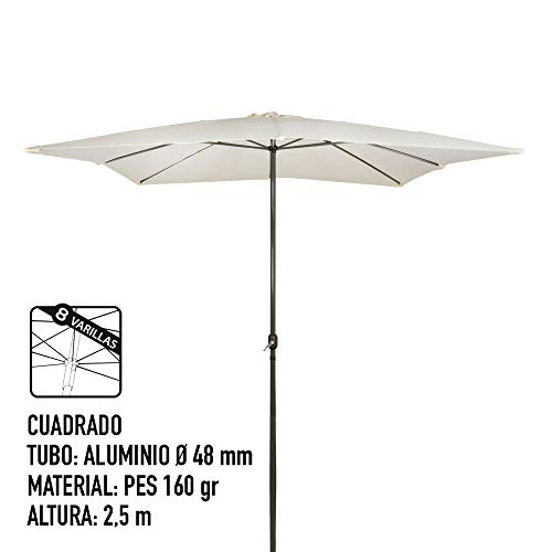 AKTIVE - Parasol Cuadrado Garden 3 x 3 Metros - Mástil de Aluminio 48 mm - Vainilla (ColorBaby 53875)