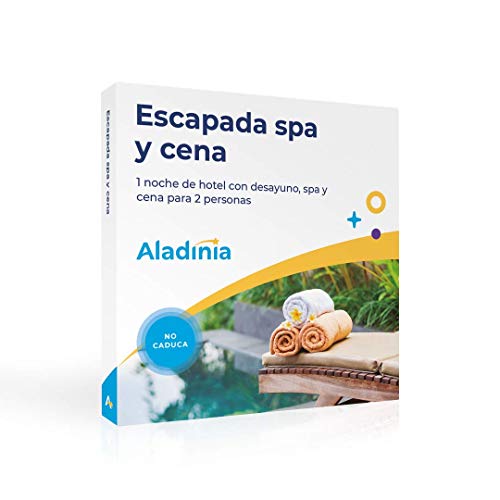 ALADINIA Escapada SPA y Cena. Caja Regalo Experiencias con Validez Ilimitada | Una Noche de Hotel con Desayuno Acceso a SPA y Experiencia Gourmet para 2 Personas con más de 70 Opciones para Elegir