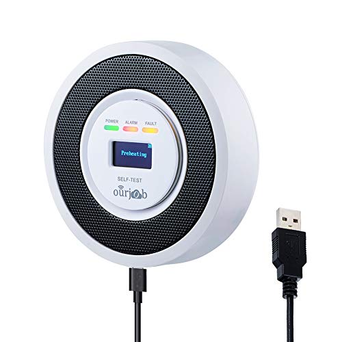 Alarma de Gas, Detector de Gas LPG/Natural/Ciudad, Alimentado por USB Sensor De Fugas De Gas Combustible Butano/Propano/Metano, con Advertencia de Sonido y Pantalla Digital (Blanco, Batería Incluida)