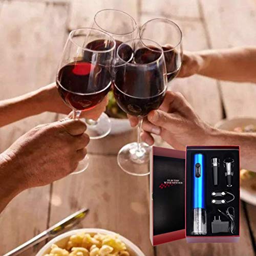 ALIKEY Sacacorchos Eléctrico nalámbrico profesional Caja de regalo recargable automática Kit de caja de vino regalo accesorios de vinoabre-botellas-Azul