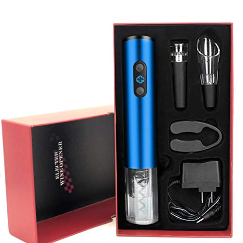 ALIKEY Sacacorchos Eléctrico nalámbrico profesional Caja de regalo recargable automática Kit de caja de vino regalo accesorios de vinoabre-botellas-Azul