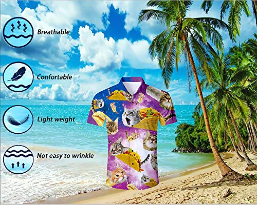 ALISISTER Camisa Hawaiana Hombre Camisetas de Manga Corta 3D Pizza Cat Prints Ugly Aloha Botón Blusa Vestido Fiesta de Vacaciones de Verano Ropa de Playa Ropa XXL