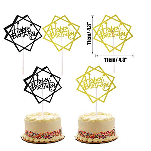 Allazone 116 Pz Decoraciones para Tarta, Happy Birthday y Palillos con Estrellas y en Forma de Corazon, Happy Birthday Topper Decoración para Cumpleaños Baby Shower Fiesta Temática