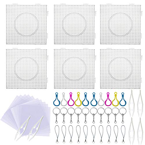 Allazone 52 Pz 5mm Grande Cuadrado Pegboards Plantillas con Cuentas Blancas, Papel de Planchado, Llavero, Placas Cuadrado Transparente para Cuentas Niños Artesanía Perla