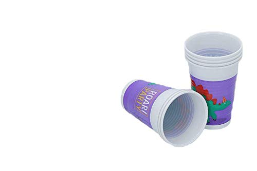 ALMACENESADAN 2161; Pack Desechables Plus Dinosaurios; Ideal para Fiestas y cumpleaños; Compuesto por; 16 Platos cartón 23 cm; 16 Vasos plástico 200 ml y 20 servilletas de Papel.