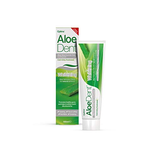 Aloedent - Pasta de dientes blanqueadora de aloe vera libre de flúor, 100 ml