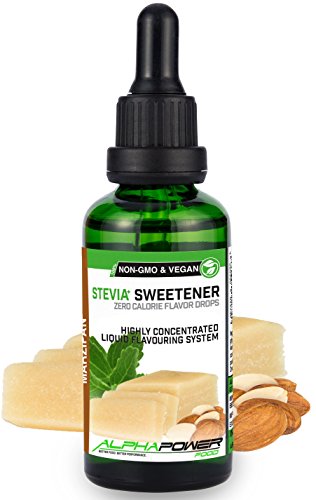 ALPHA POWER FOOD®: Stevia líquida natural - Stevia Gotas de Mazapán, Edulcorante natural, sustituto del azúcar con sabor - sin azúcar & calorías