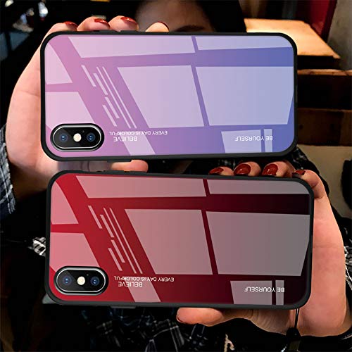 Alsoar Compatible para iPhone X Funda Silicona TPU Suave Bumper Protector Carcasas y Trasera Moda Colorido Degradado Cristal Templado Cubierta Fina Anti-Arañazos Caso Case （Rojo Negro）