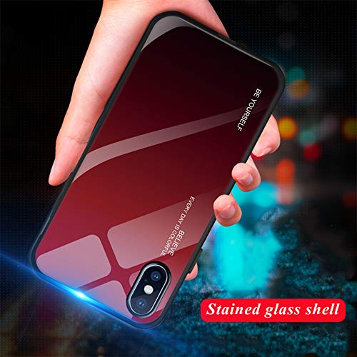 Alsoar Compatible para iPhone X Funda Silicona TPU Suave Bumper Protector Carcasas y Trasera Moda Colorido Degradado Cristal Templado Cubierta Fina Anti-Arañazos Caso Case （Rojo Negro）