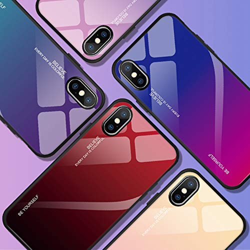 Alsoar Compatible para iPhone X Funda Silicona TPU Suave Bumper Protector Carcasas y Trasera Moda Colorido Degradado Cristal Templado Cubierta Fina Anti-Arañazos Caso Case （Rojo Negro）