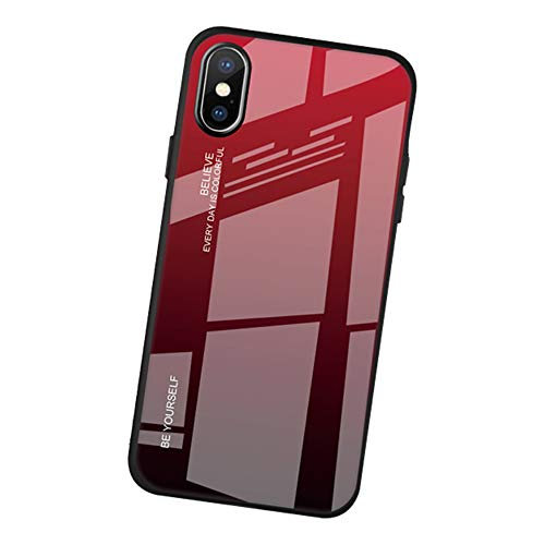 Alsoar Compatible para iPhone X Funda Silicona TPU Suave Bumper Protector Carcasas y Trasera Moda Colorido Degradado Cristal Templado Cubierta Fina Anti-Arañazos Caso Case （Rojo Negro）