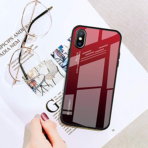 Alsoar Compatible para iPhone X Funda Silicona TPU Suave Bumper Protector Carcasas y Trasera Moda Colorido Degradado Cristal Templado Cubierta Fina Anti-Arañazos Caso Case （Rojo Negro）