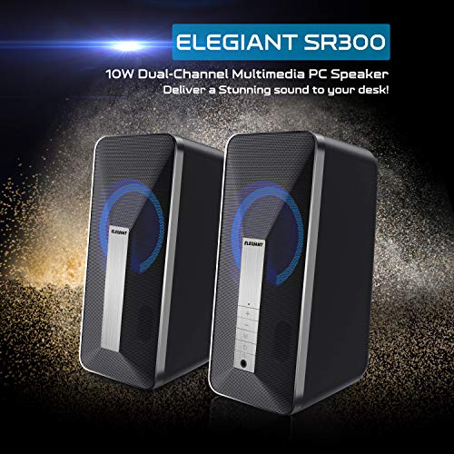 Altavoces PC Sobremesa, ELEGIANT 10W Altavoz USB & Bluetooth para Ordenador con Cable e Modo Inalámbrica, Sonido Estéreo de Doble Canal Multimedia para Ordenador Portátil Tableta Móvil MP3 Fiesta