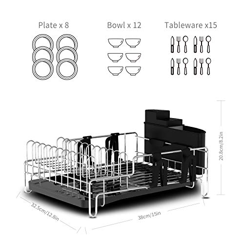 alvorog Escurridor de Platos, Soportes para Platos, Escurreplatos de Cocina Plastico y Metal con Bandeja de Gota Extraíble, Estante para Platos con Bandeja (45x35x18.3cm)