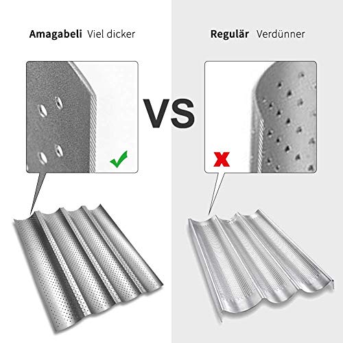 Amagabeli Molde 4 Baguettes 33x38cm Molde para Hacer baguettes Molde de Plateado Antiadherente Bandeja Perforada para Pan