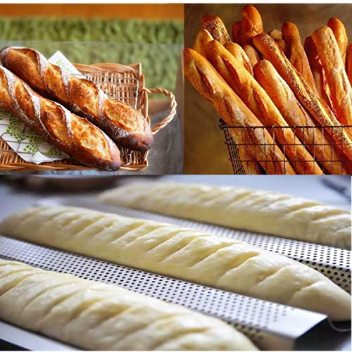 Amagabeli Molde 4 Baguettes 33x38cm Molde para Hacer baguettes Molde de Plateado Antiadherente Bandeja Perforada para Pan