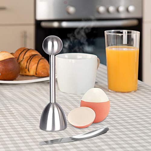 AMAYGA Abridor Separador de cáscara de Huevo de Acero Inoxidable Shell Cracker para Huevos hervidos Duros/Blandos con Accesorios de Cocina adicionales (2 Tazas de Huevo y 2 cucharas)