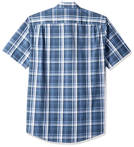 Amazon Essentials – Camisa de popelín de manga corta de corte entallado para hombre, Navy Medium Plaid, US S (EU S)