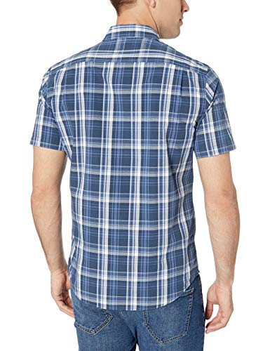 Amazon Essentials – Camisa de popelín de manga corta de corte entallado para hombre, Navy Medium Plaid, US S (EU S)