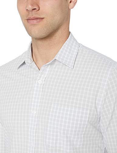 Amazon Essentials - Camisa informal de popelín de manga larga de corte entallado para hombre, Gray Check, US M (EU M)