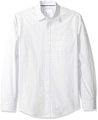 Amazon Essentials - Camisa informal de popelín de manga larga de corte entallado para hombre, Gray Check, US M (EU M)