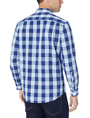 Amazon Essentials – Camisa informal de popelín de manga larga de corte recto estándar para hombre, Blue Buffalo Check, US M (EU M)