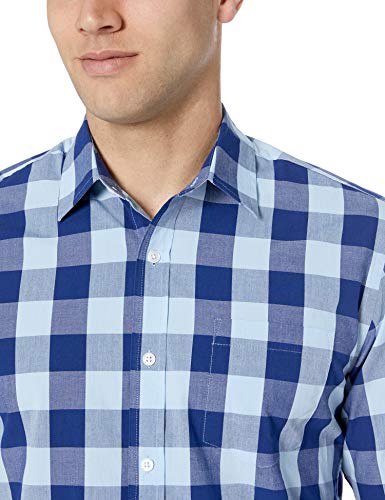 Amazon Essentials – Camisa informal de popelín de manga larga de corte recto estándar para hombre, Blue Buffalo Check, US M (EU M)