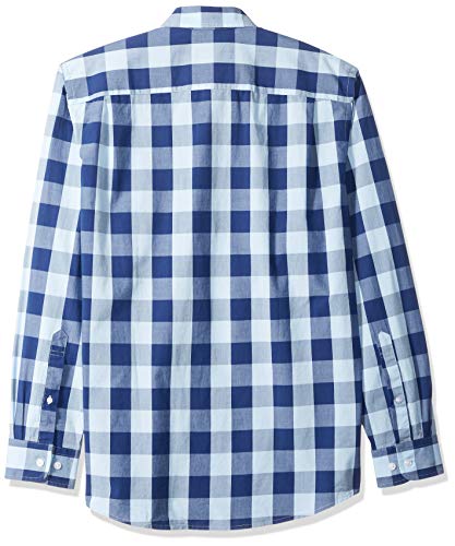 Amazon Essentials – Camisa informal de popelín de manga larga de corte recto estándar para hombre, Blue Buffalo Check, US M (EU M)